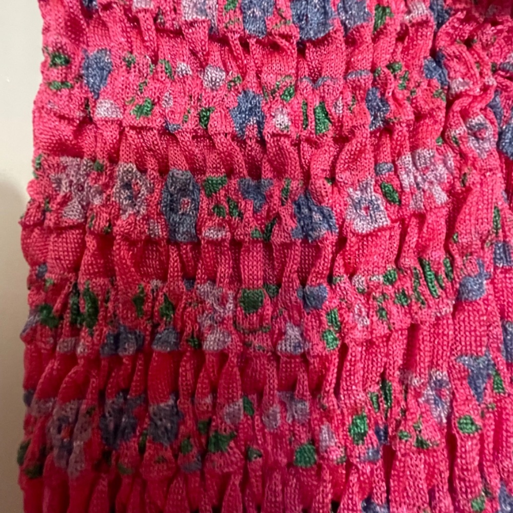 NWT  ZARA Hot  Pink Floral Smocked  Stretch Off Shoulder   Mini Dress Size L - Picture 8 of 13